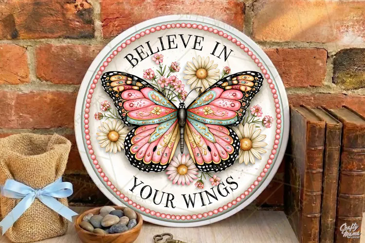 Believe In Your Wings | Inspirational Butterfly Round Sign