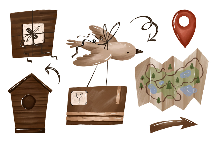 Post Delivery Bird with Carton Box Set Delivery Post Sticker