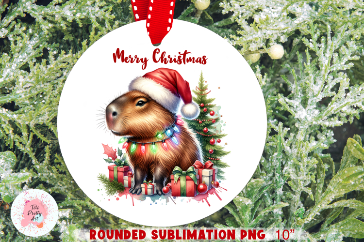 Christmas Capybara Ornament Sublimation PNG, Animals Rounded