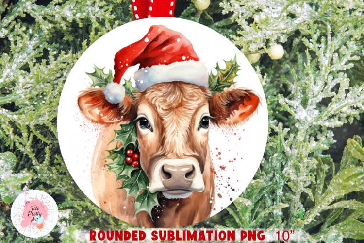 Christmas Cow Ornament Sublimation PNG, Animals Rounded