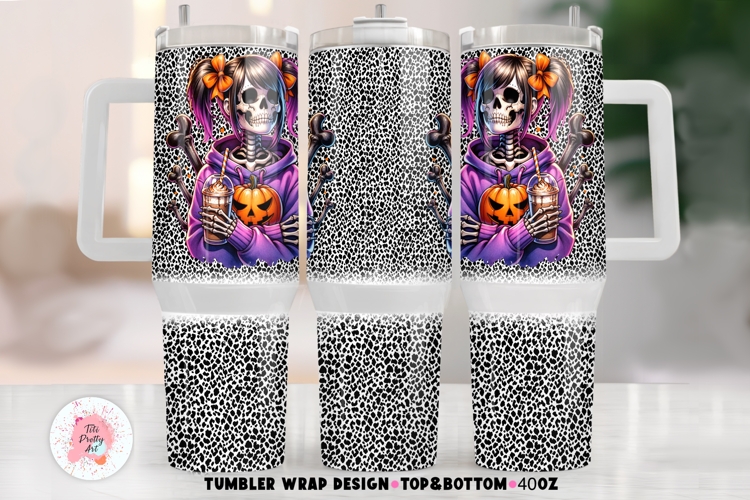 Halloween Skull Bow 40 oz Tumbler Wrap, Skull Tumbler Png