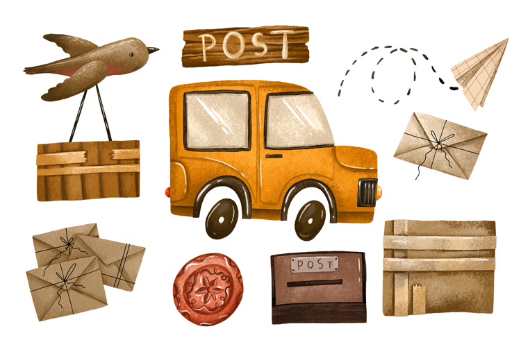 Delivery Post Truck And Cardboard Boxes A Delivery Car