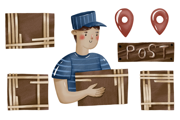 Delivery Cartoon Postman Courier with Carton Box Delivery