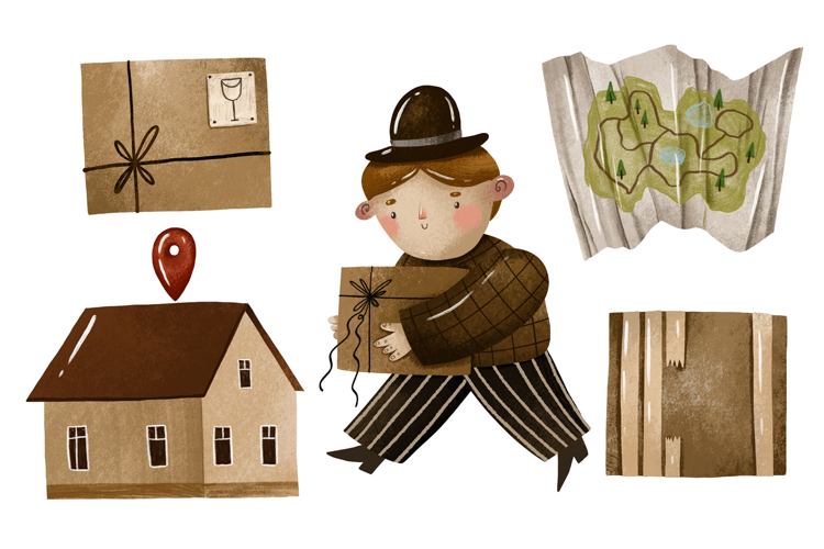 Male Character and Parcel, Post Delivery Courier Male