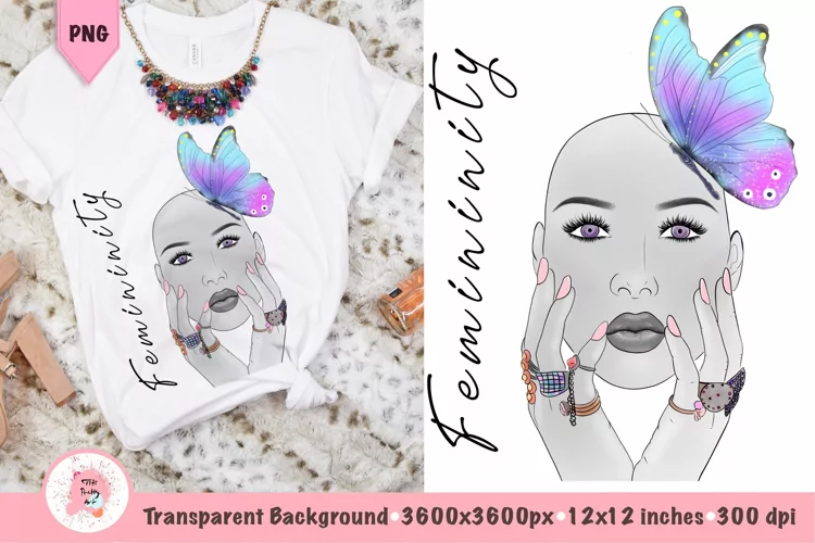 Beautiful Women Sublimation With Colourful Butterfly PNG