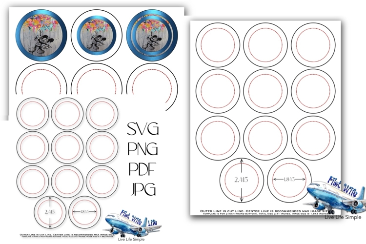 2 Inch Button Template Print & Cut Ready 2.42 size