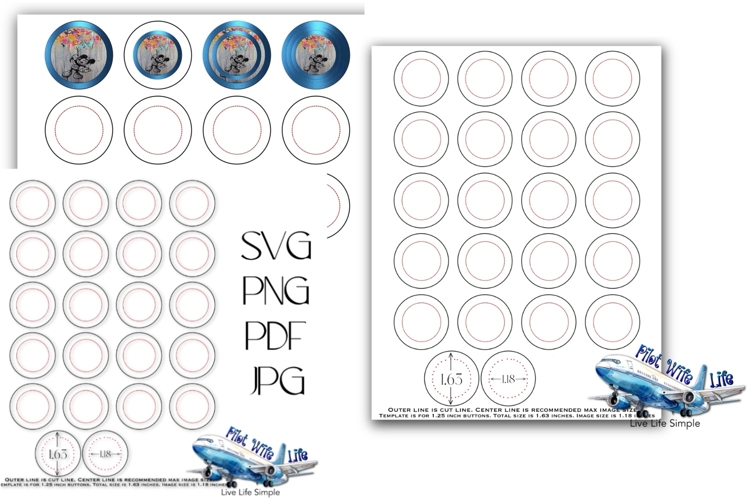 1.25 Inch Button Template Print & Cut Ready 1.63 size