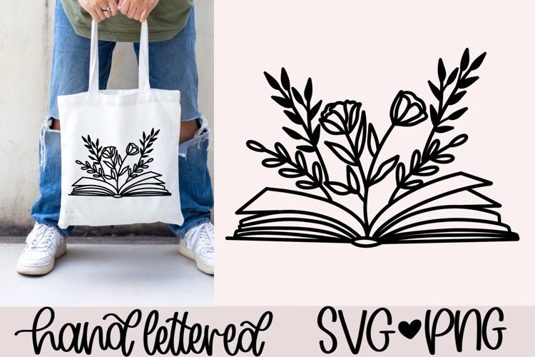 Floral book svg, Book bag svg example image 1