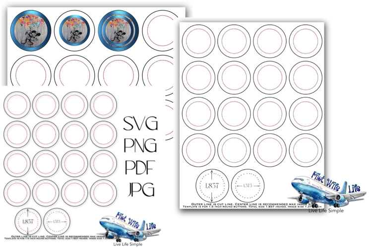 1.50 Inch Button Template Print & Cut Ready 1.837 size