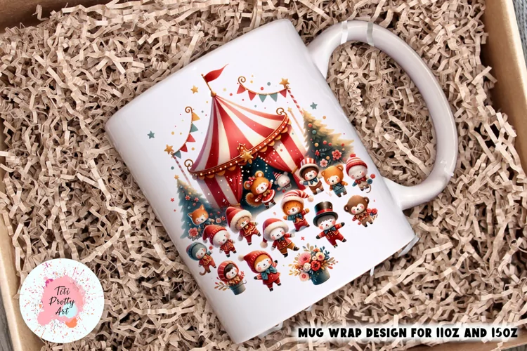 Christmas Mug Wrap For 11oz and 15oz, Christmas Animals Png