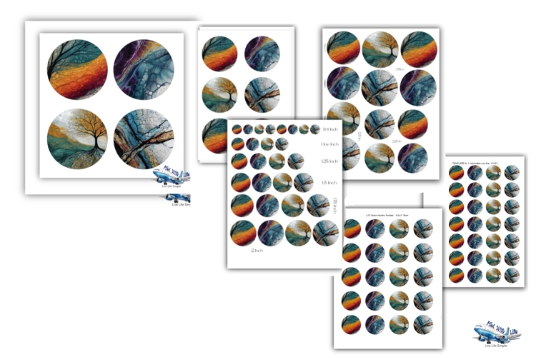 Fluid art round collages for multiple craft projects 13 size