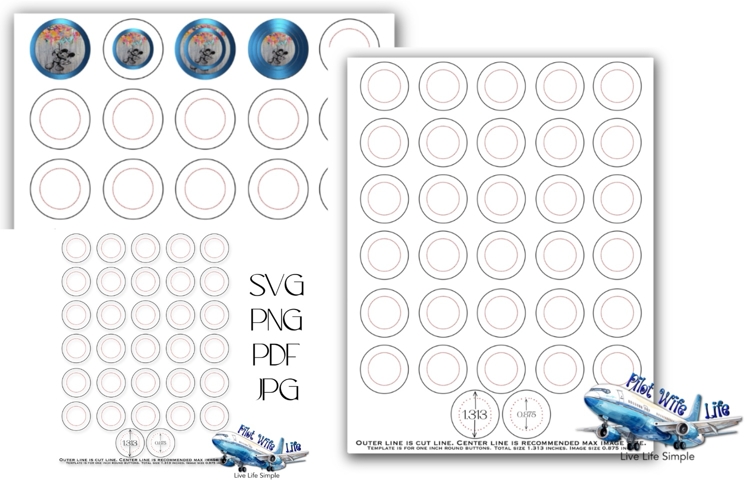 1 Inch Button Template Print & Cut Ready 1.313 button size