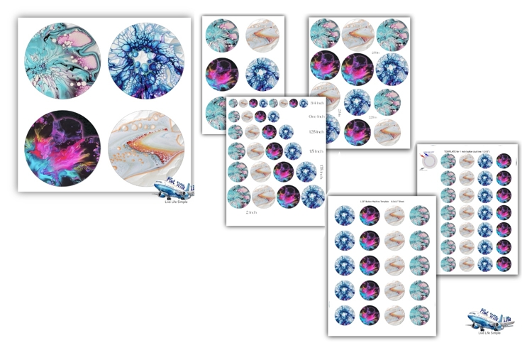 Fluid art round collages for multiple craft projects 13 size