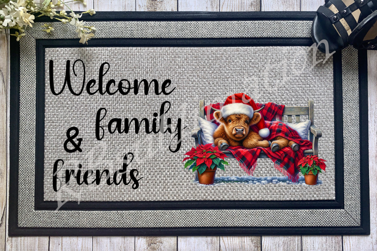 Welcome Christmas Highland Cow Doormat PNG Design