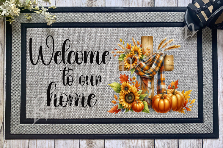 Welcome Autumn Cross Doormat PNG Sublimation Design