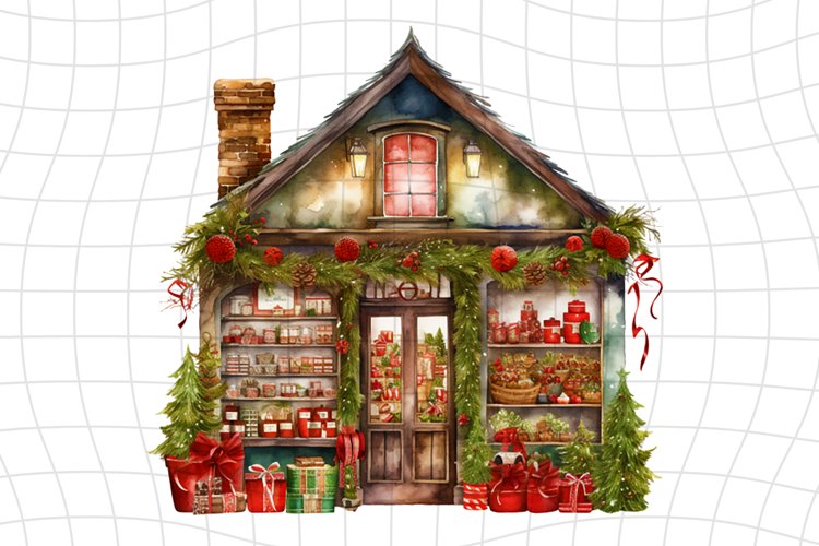 Christmas Shop- Watercolor Clipart - PNG Design