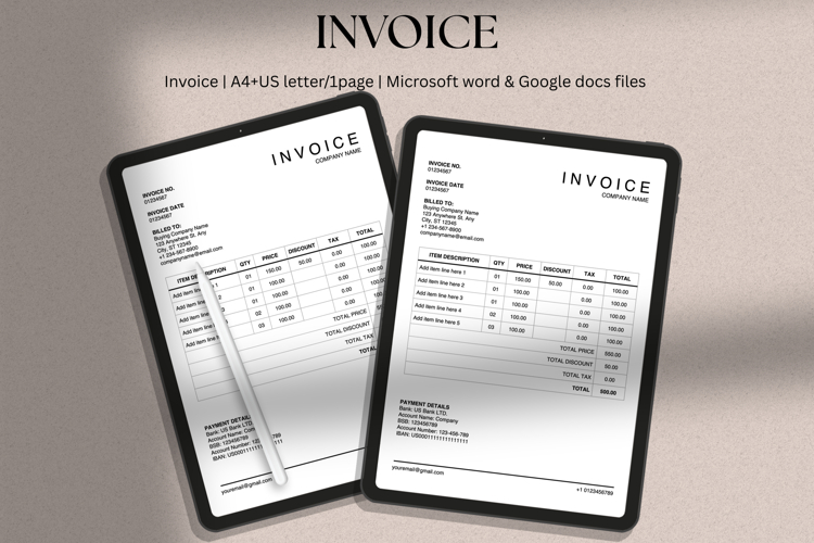Invoice sample | payment receipt template | word and docs