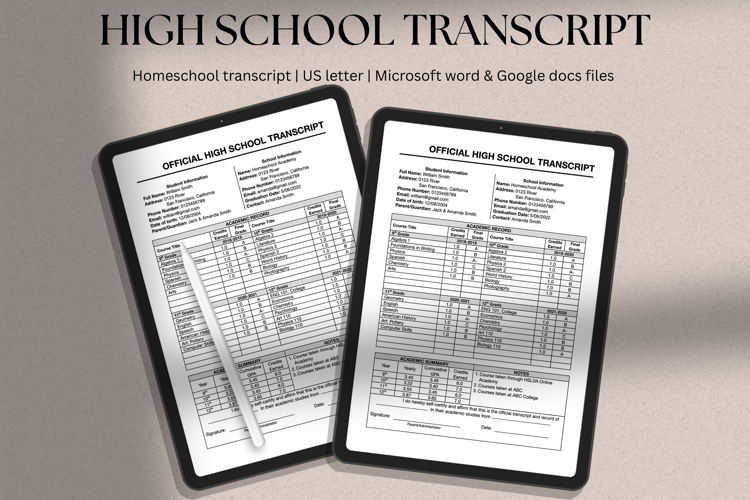 Classic High School Transcript Template, MS Word, docs example image 1