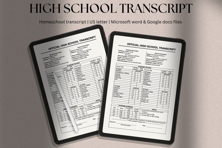 High School Transcript Template, MS Word, docs editable example image 1