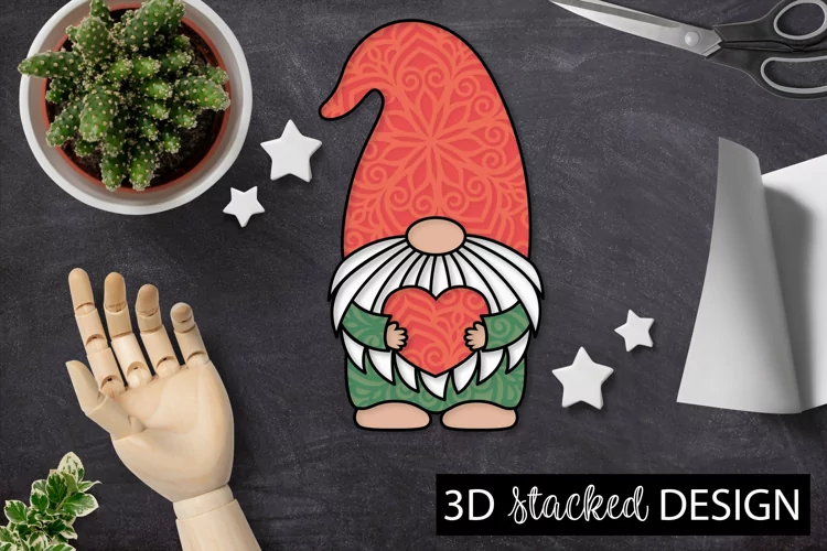 3D Layered Valentines Gnome Stacked Papercut Design