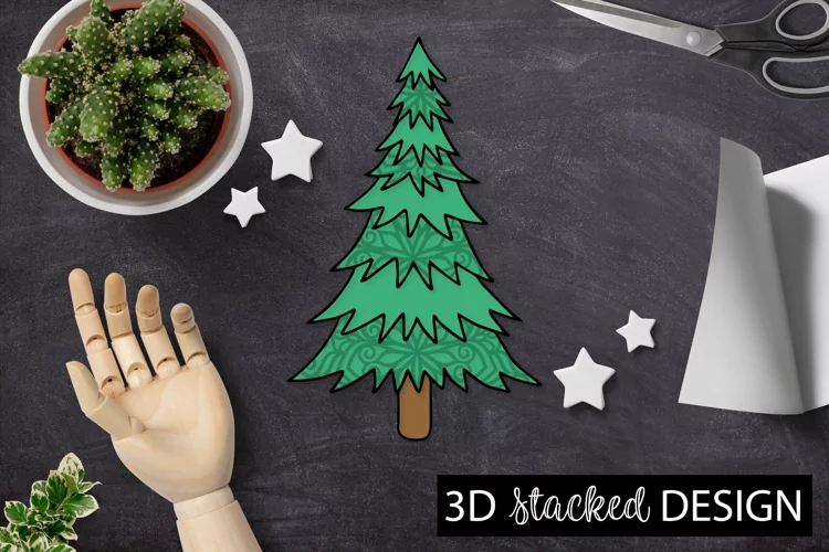 3D Layered Stacked Christmas Tree Papercut Design