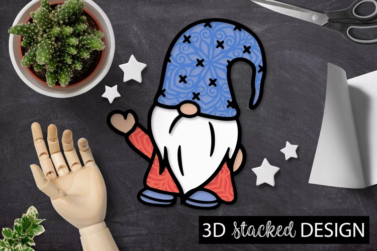 3D Layered Gnome Waving Stacked Papercut Design