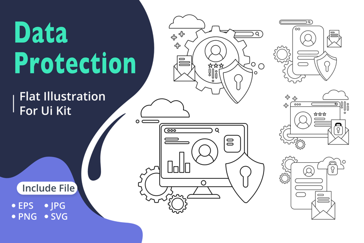 Flat line illustration of data protection