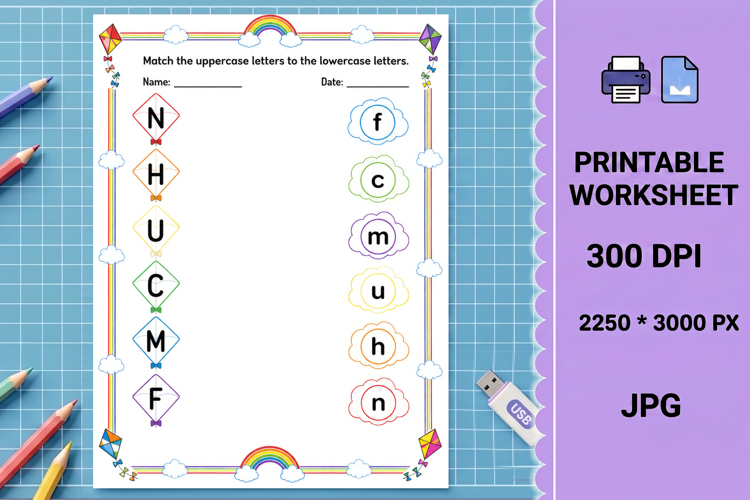 Uppercase and lowercase matching printable worksheet example image 1