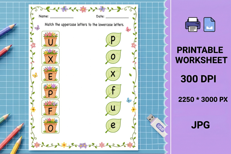 Uppercase and lowercase matching printable worksheet example image 1
