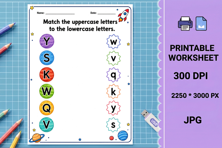 Uppercase and lowercase matching printable worksheet example image 1