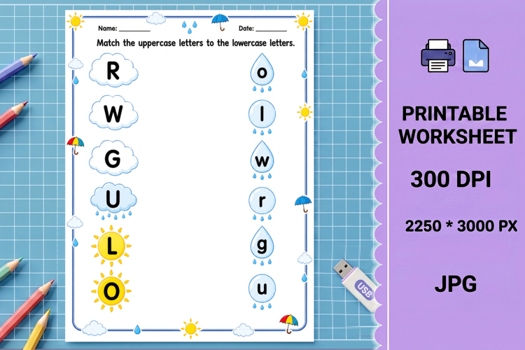 Uppercase and lowercase matching printable worksheet example image 1