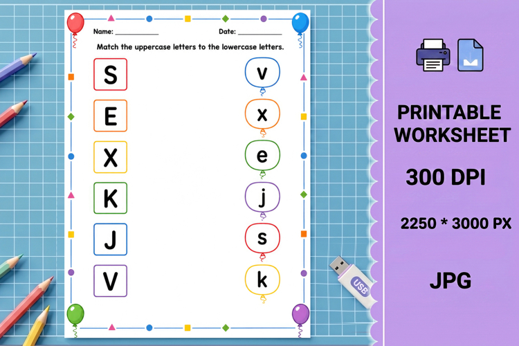 Uppercase and lowercase matching printable worksheet example image 1