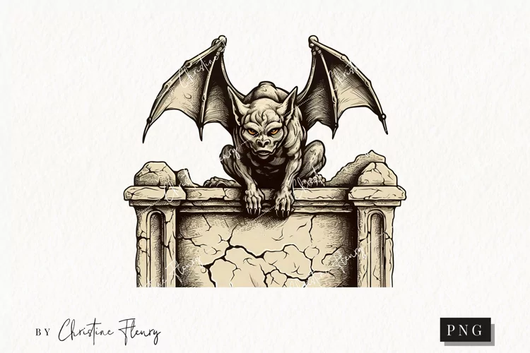 Vintage Goth Gargoyle Clipart | Halloween PNG