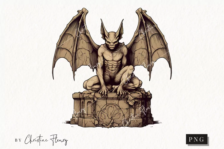 Vintage Goth Gargoyle Statue Clipart | Halloween PNG