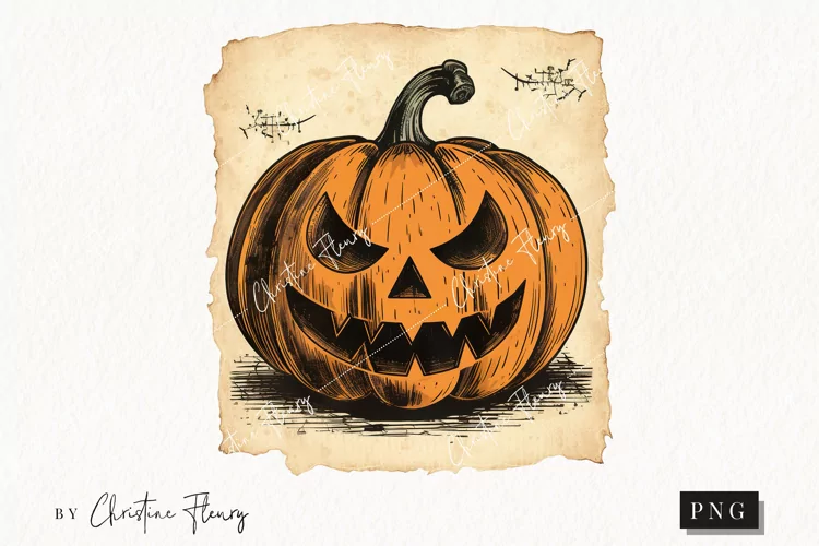 Vintage Goth Jack O Lantern Clipart | Halloween PNG