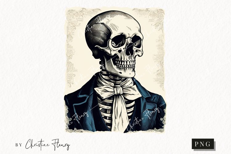 Vintage Goth Skeleton in Suit Clipart | Halloween PNG example image 1