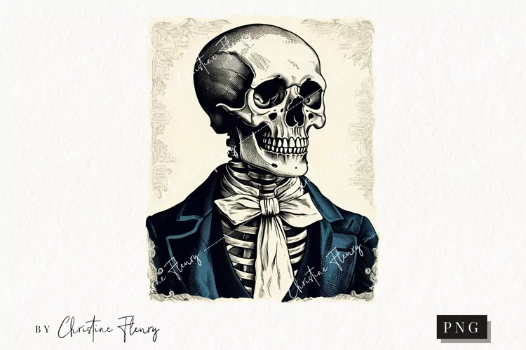 Vintage Goth Skeleton in Suit Clipart | Halloween PNG