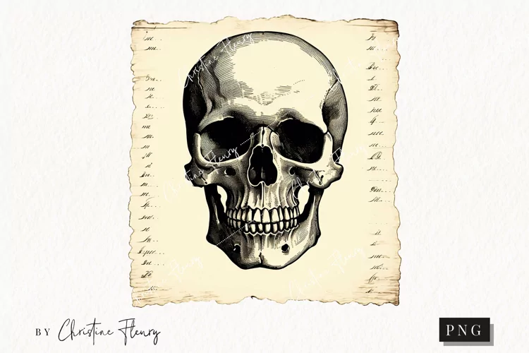 Vintage Goth Skull Clipart | Halloween PNG