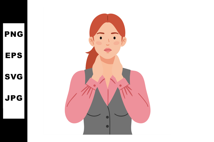 Young woman with red hair holding neck in discomfort illustr