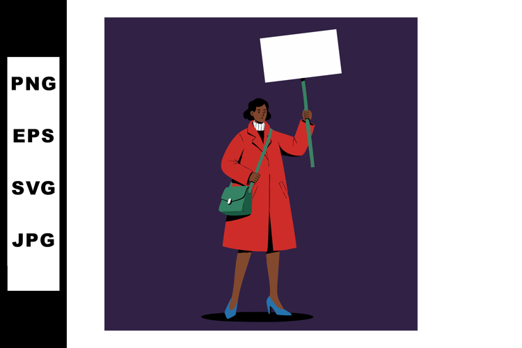 Woman in red coat holding blank protest sign vector illustra