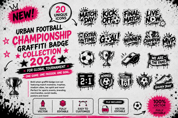 Urban Football Championship Graffiti Badge Collection 2026