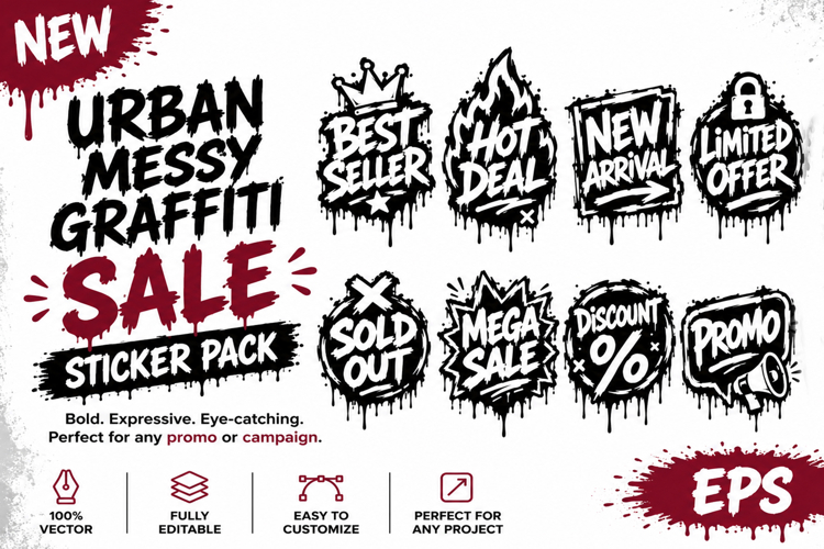 Urban Spray Promo Sticker Pack Messy Badge Promo Graffiti