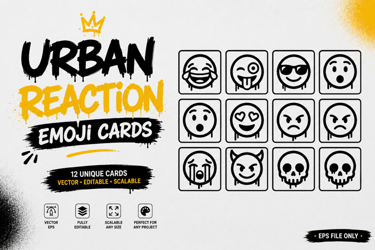 Urban Reaction Emoji Cards Graffiti Mood Icon EPS Vector