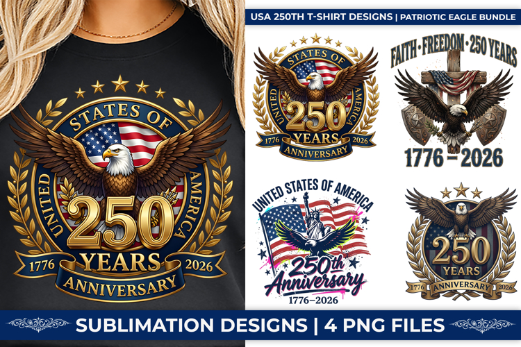 USA 250th Anniversary Patriotic Eagle T-Shirt Design Bundle