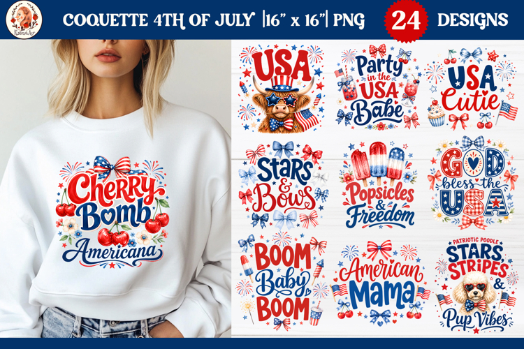4th of July Cute Patriotic Girly Coquette Sublimation Bundle