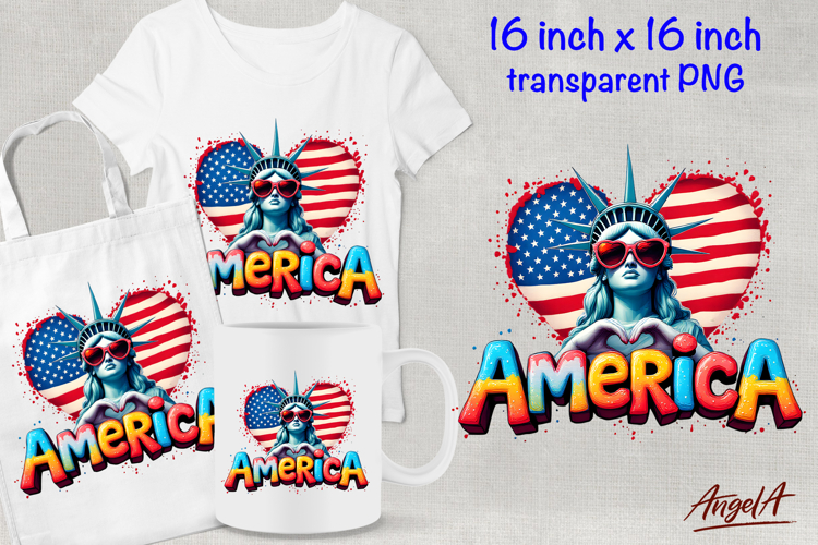 Statue of liberty clipart, America patriotic text, love sign