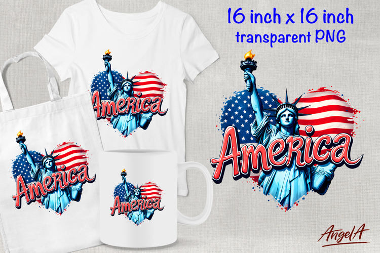 Statue of liberty clipart, America text patriotic clipart