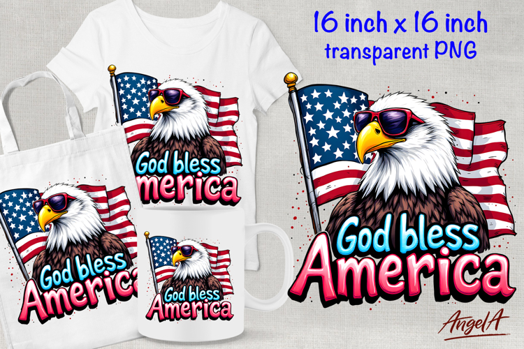 USA Patriotic bald eagle clipart, God bless America PNG