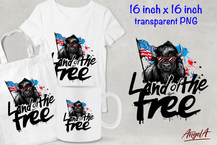Patriotic bison clipart, Land of the free, USA flag