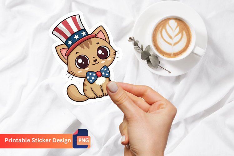 USA Cute Cat Sticker, American Cat Sticker, Patriotic Cat